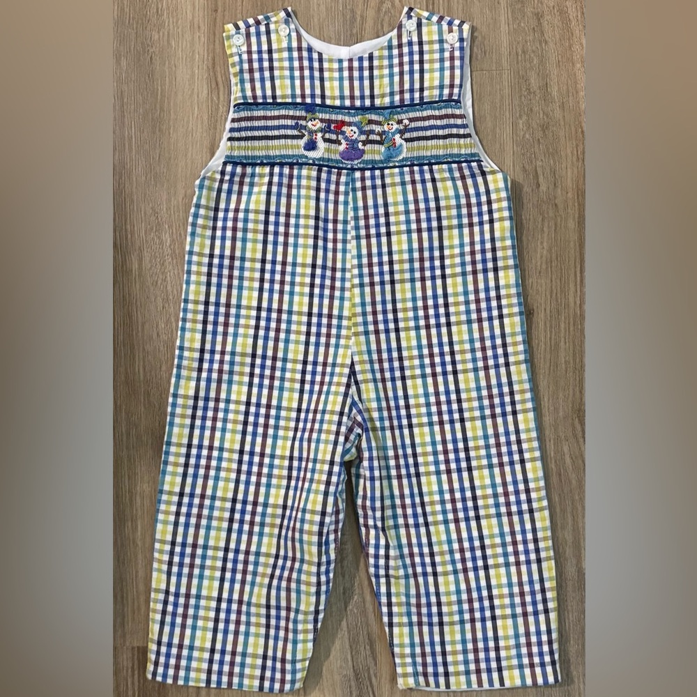 Le Za Me Smocked Snowman Overall Longall Christmas/Holiday-size 18 months
